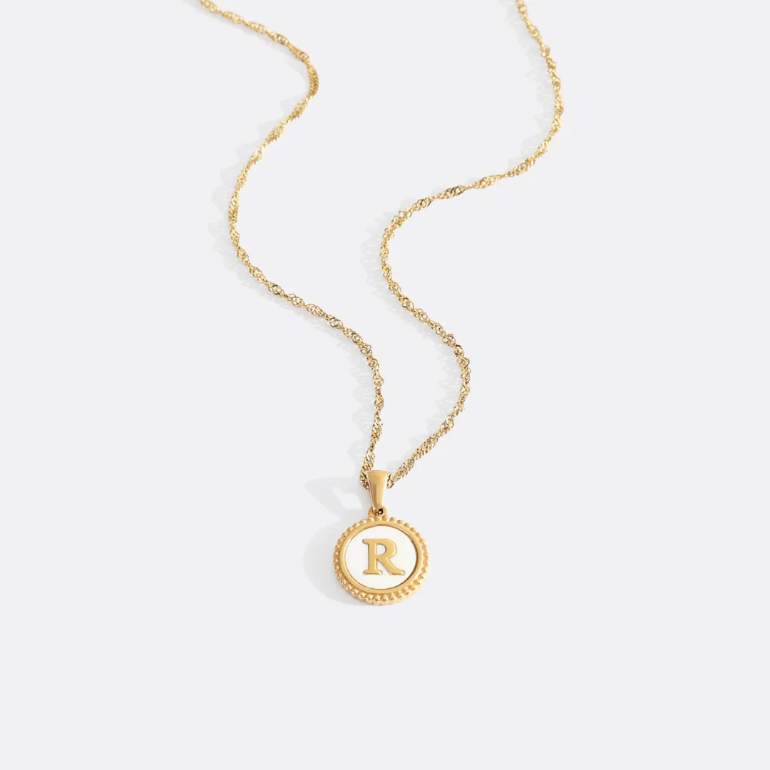 Mother of Pearl Disc Letter Necklace with Twist Chain - Image 19