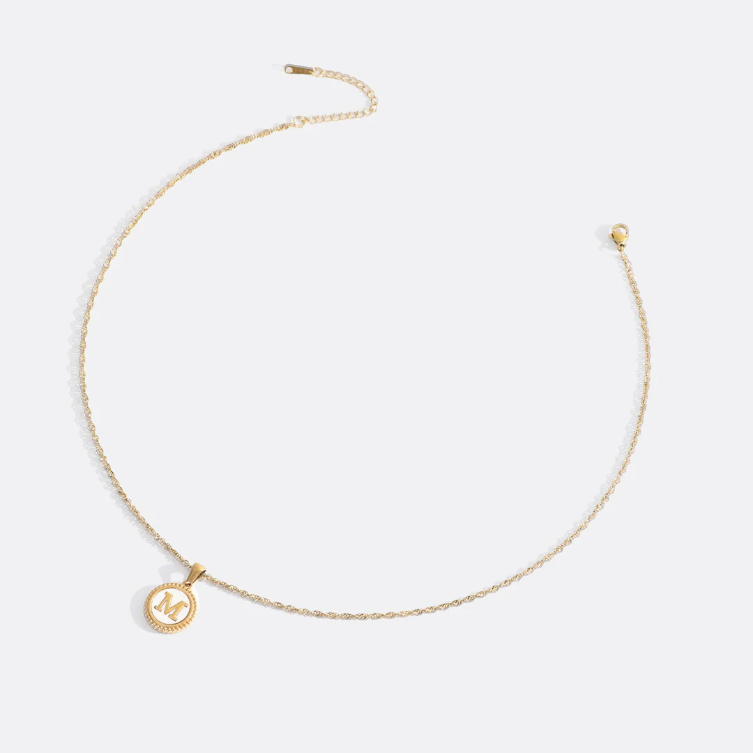 Mother of Pearl Disc Letter Necklace with Twist Chain - Image 40