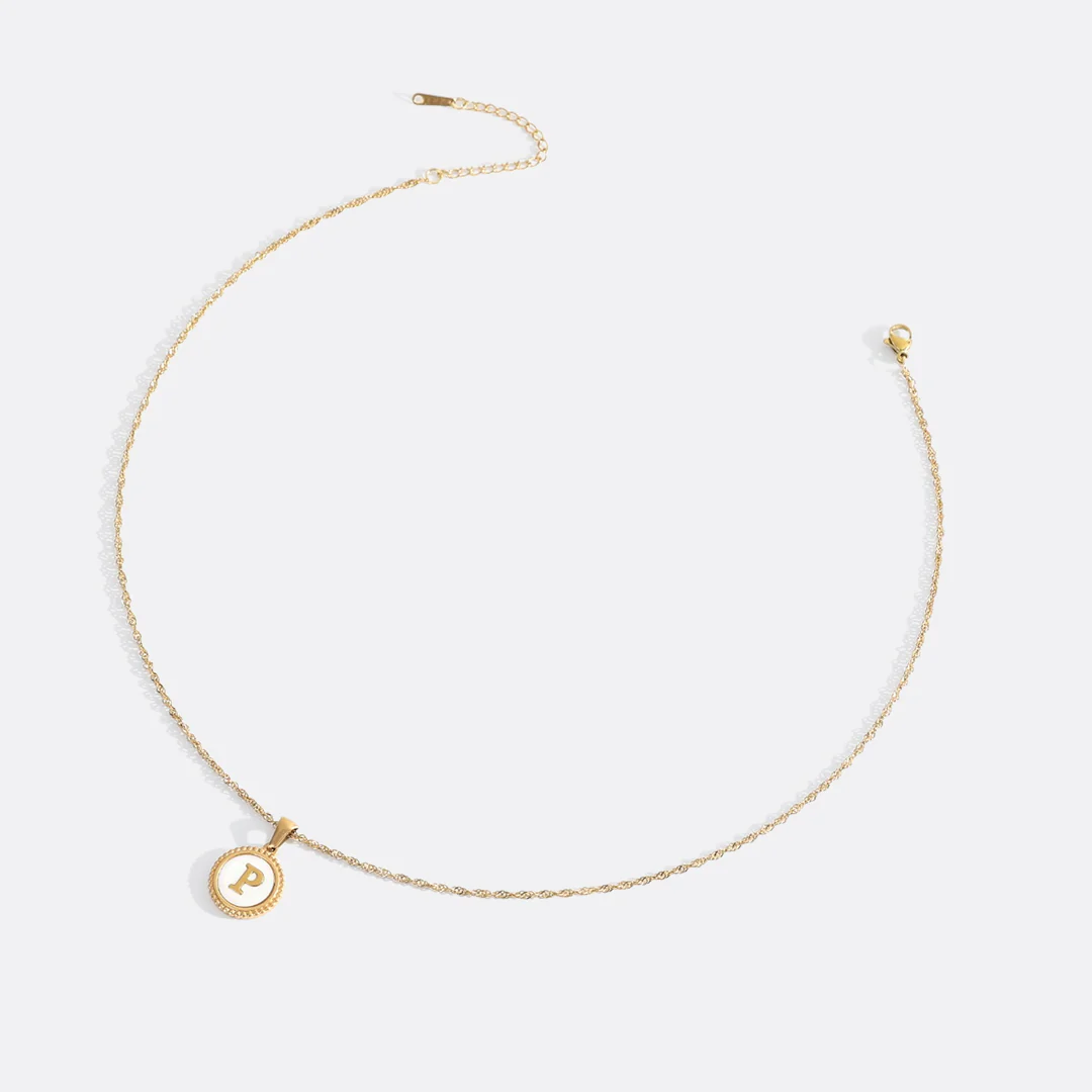Mother of Pearl Disc Letter Necklace with Twist Chain - Image 43