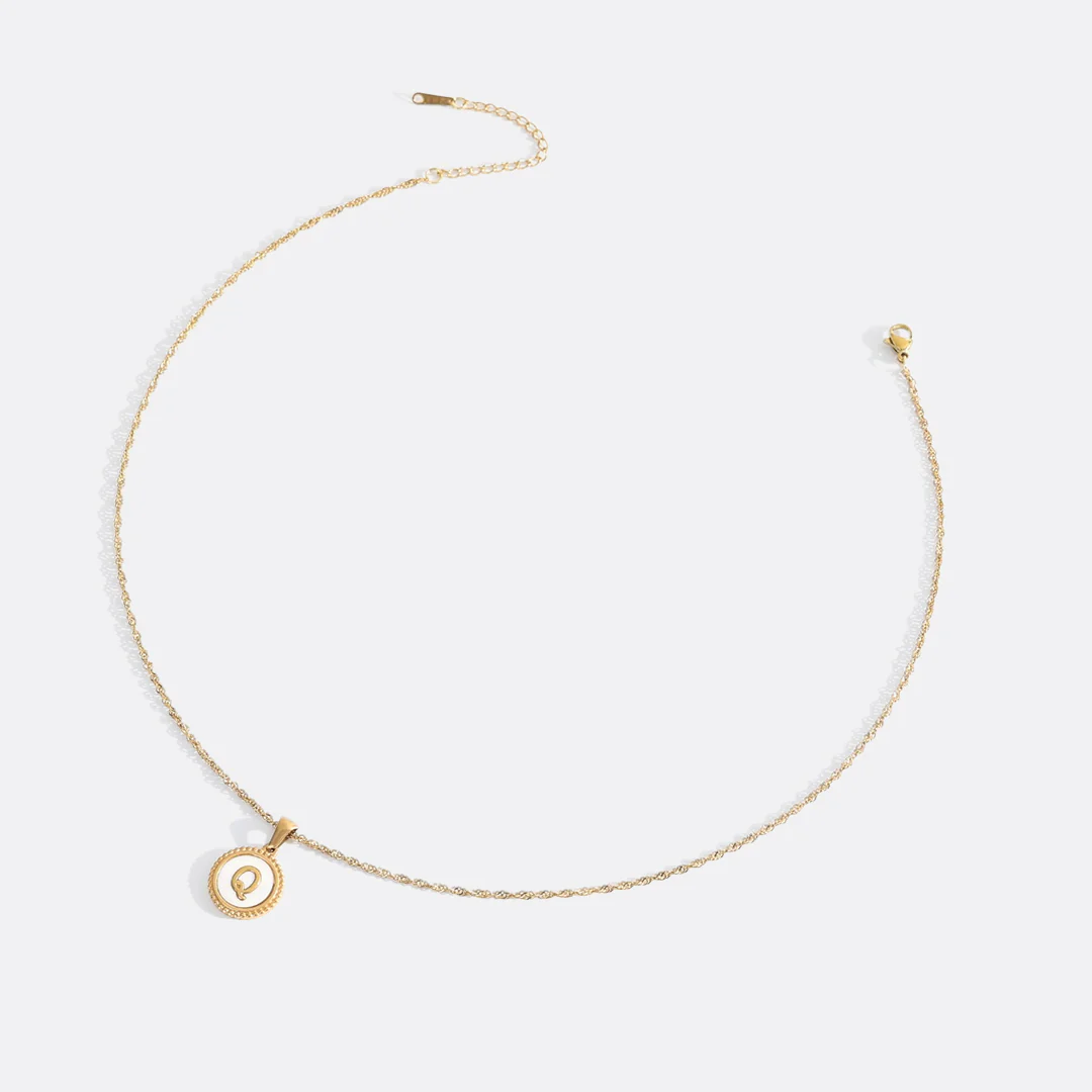 Mother of Pearl Disc Letter Necklace with Twist Chain - Image 44