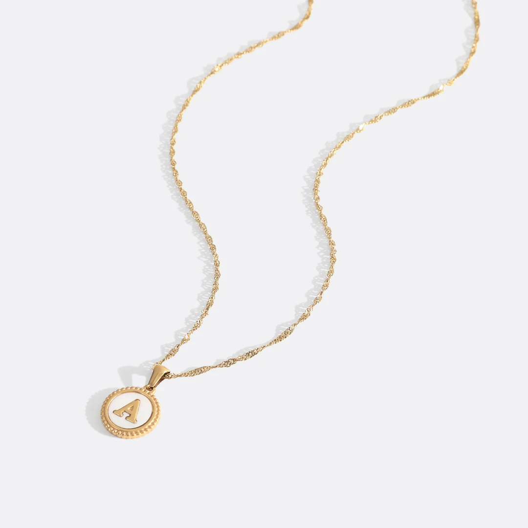 Mother of Pearl Disc Letter Necklace with Twist Chain - Image 54