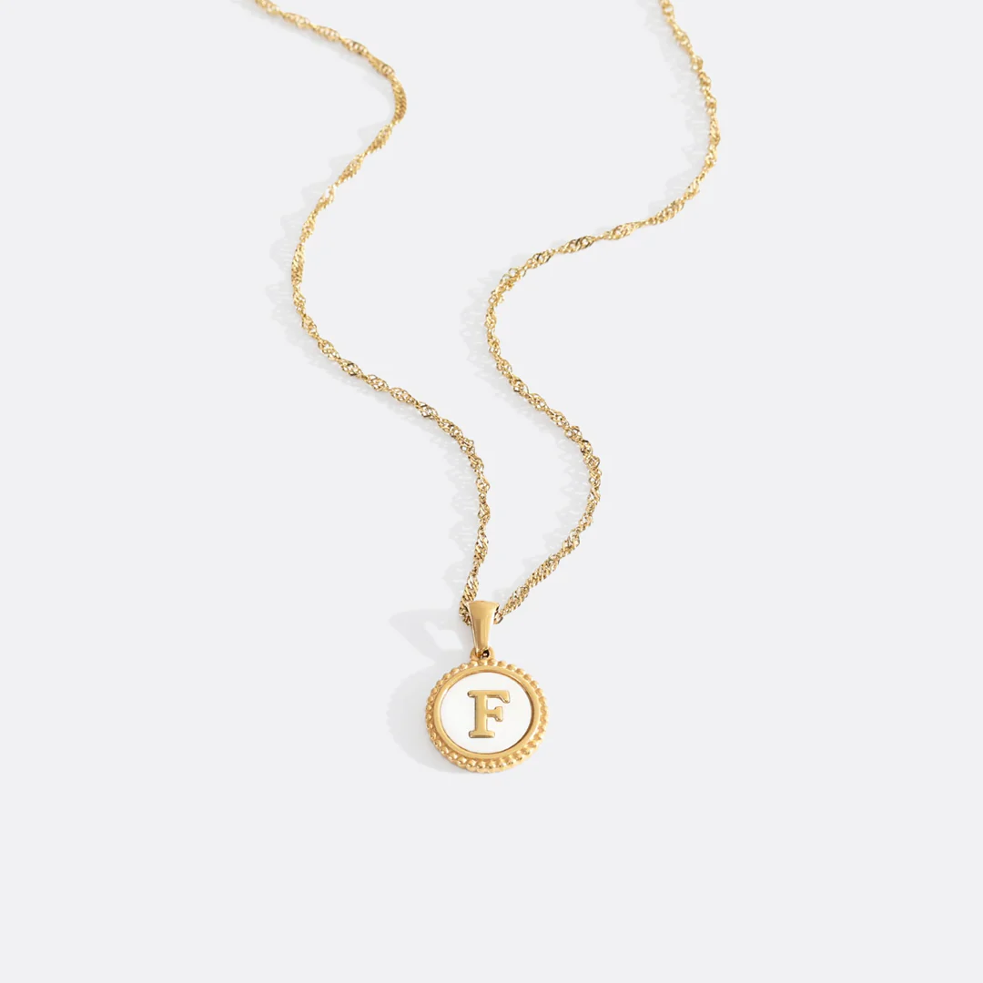 Mother of Pearl Disc Letter Necklace with Twist Chain - Image 7