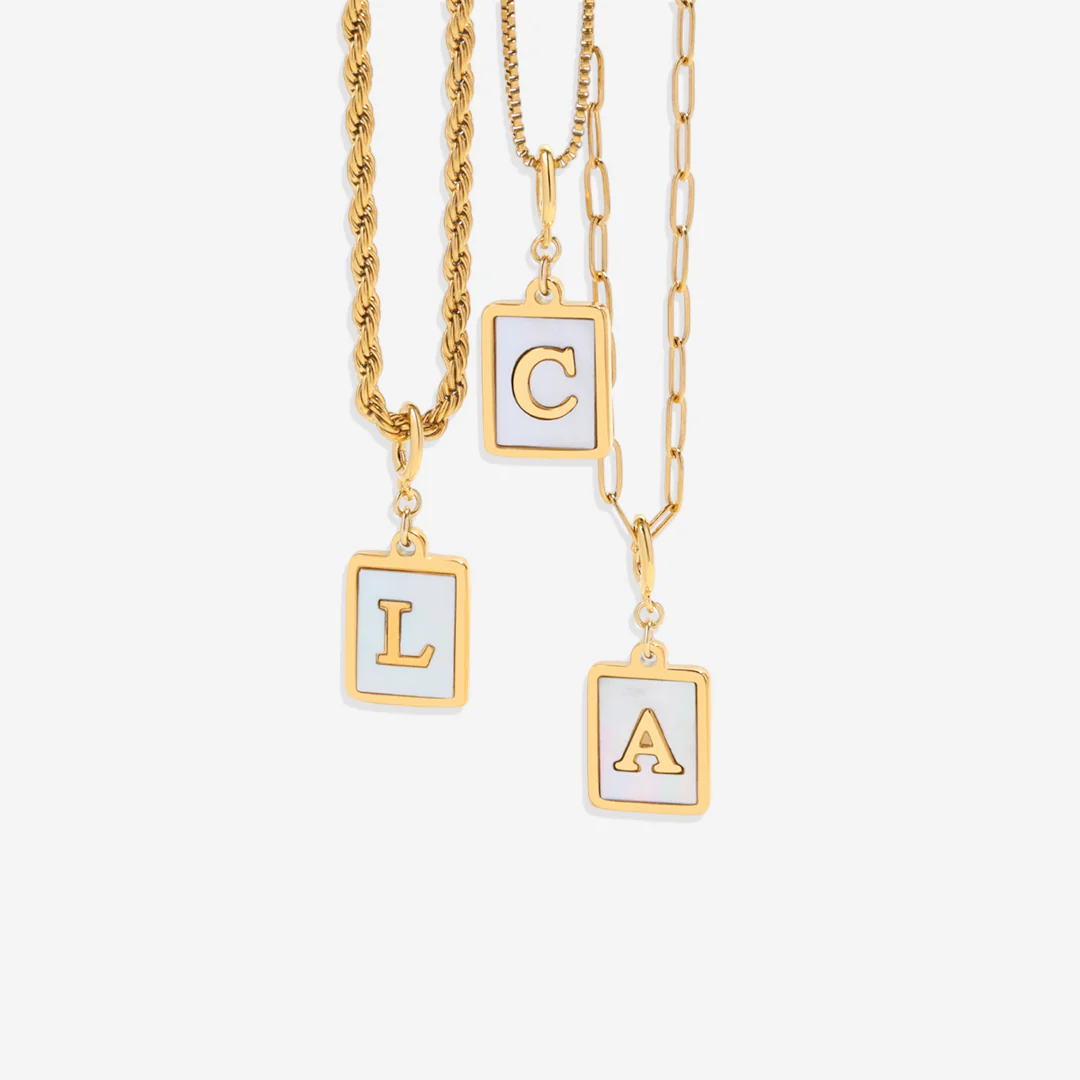 Mother of Pearl Card Initial Necklace | Paperclip Chain - Image 5