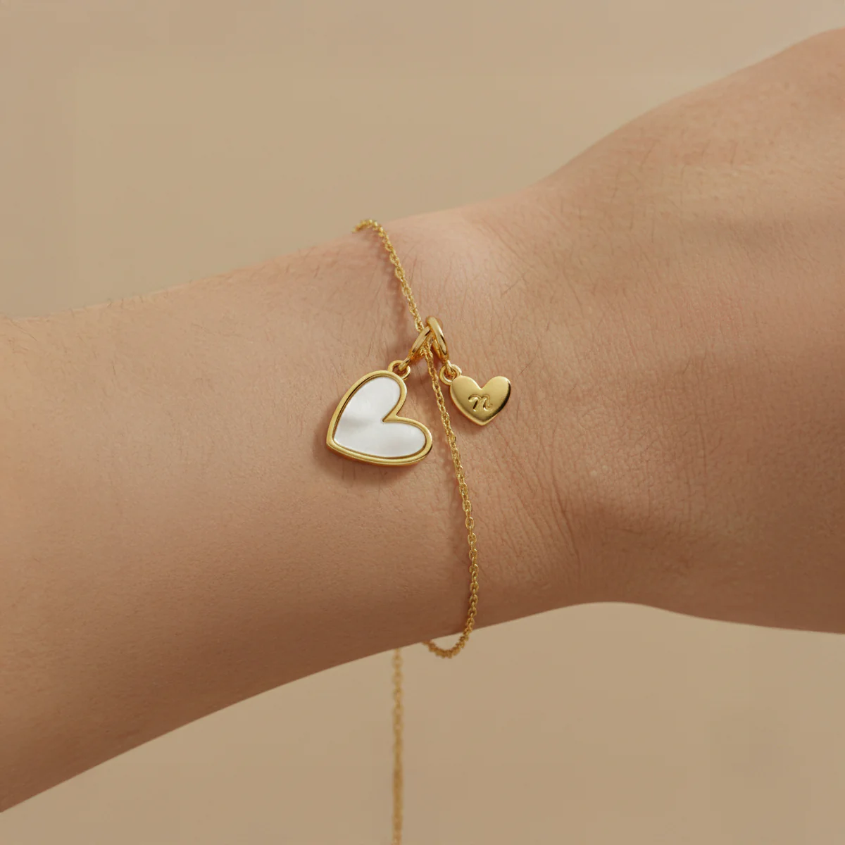 Dainty Mother Of Pearl Cable Chain Bracelet with Initial Heart Charm - Image 4