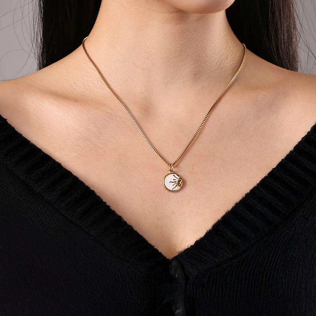Enamel Sun Pendant Necklace - Image 4