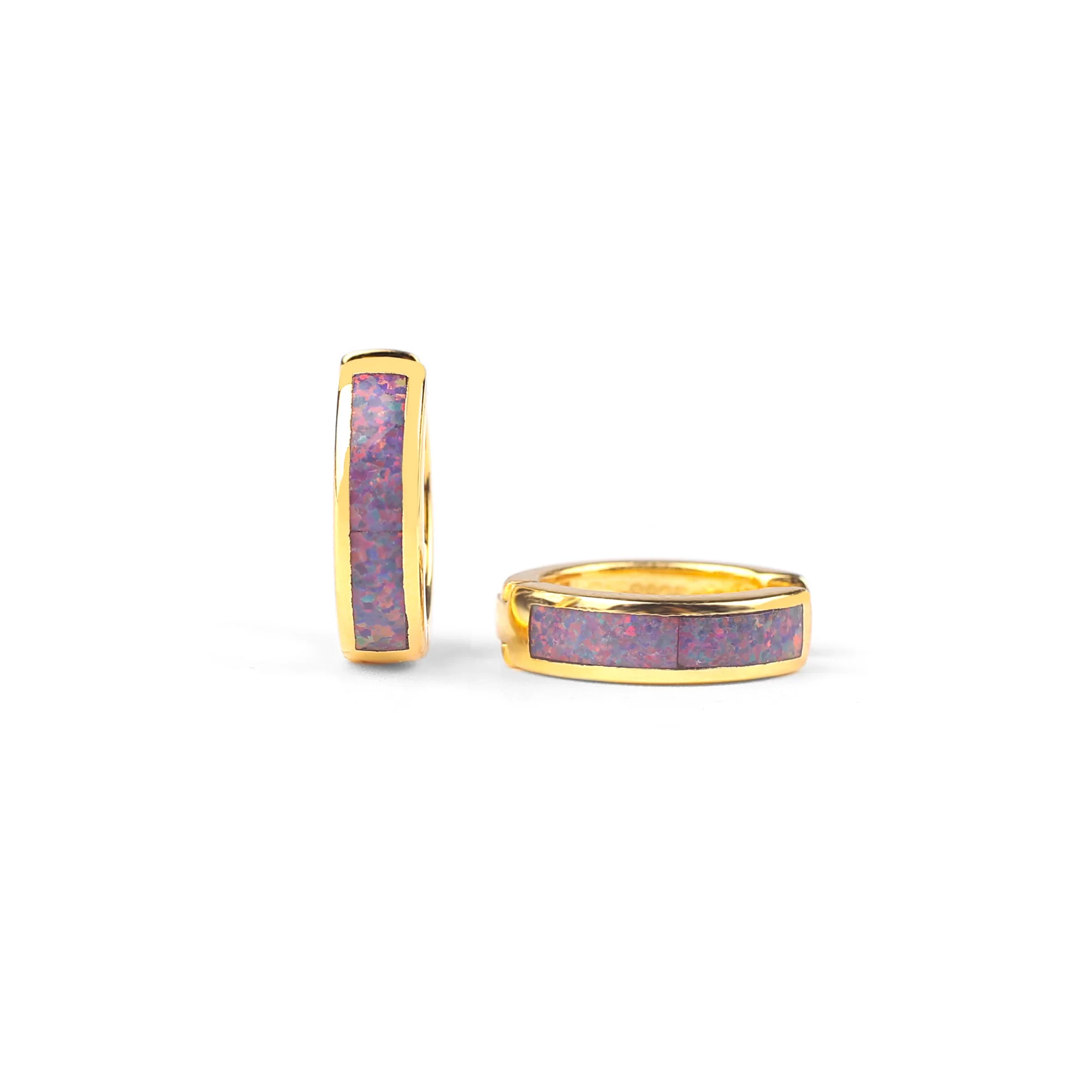 Opal Inlay Huggie Hoop Earrings - Image 11