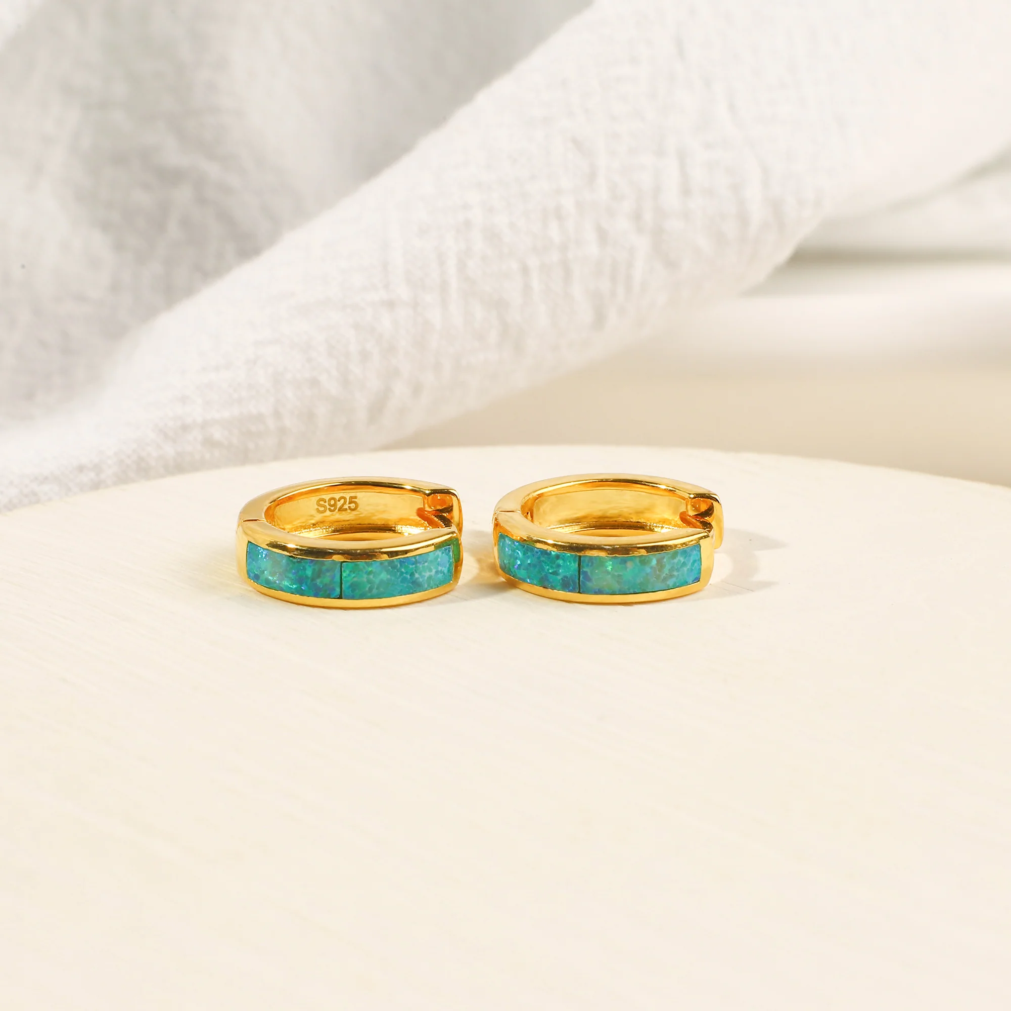 Opal Inlay Huggie Hoop Earrings - Image 8