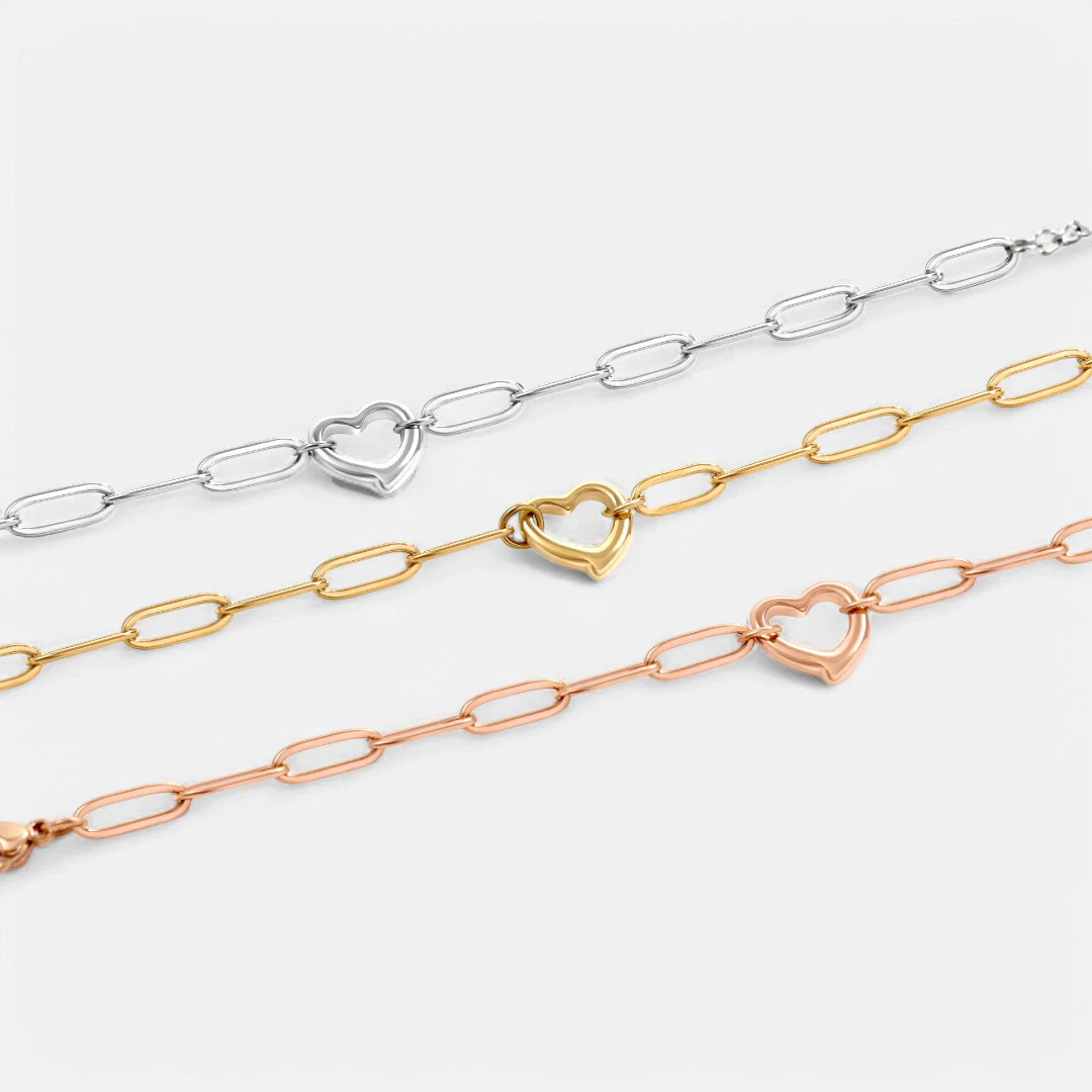 Open Heart Paperclip Chain Bracelet - Image 27