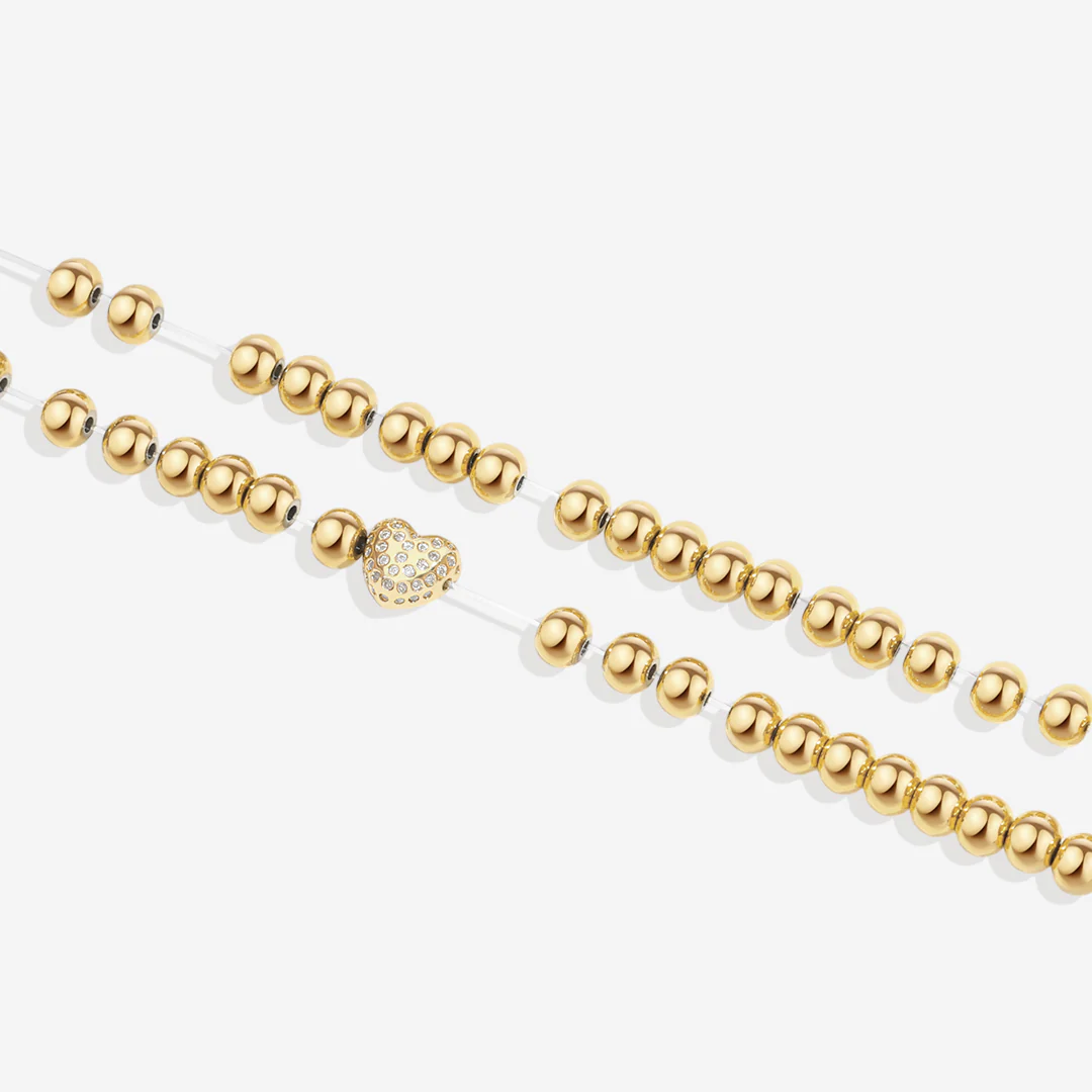 Pave Heart Gold Beaded Bracelet - Image 4