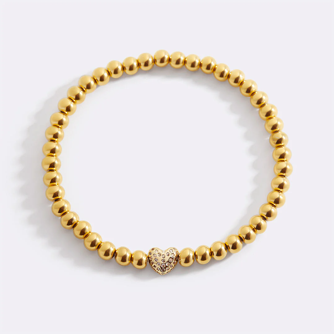Pave Heart Gold Beaded Bracelet - Image 8