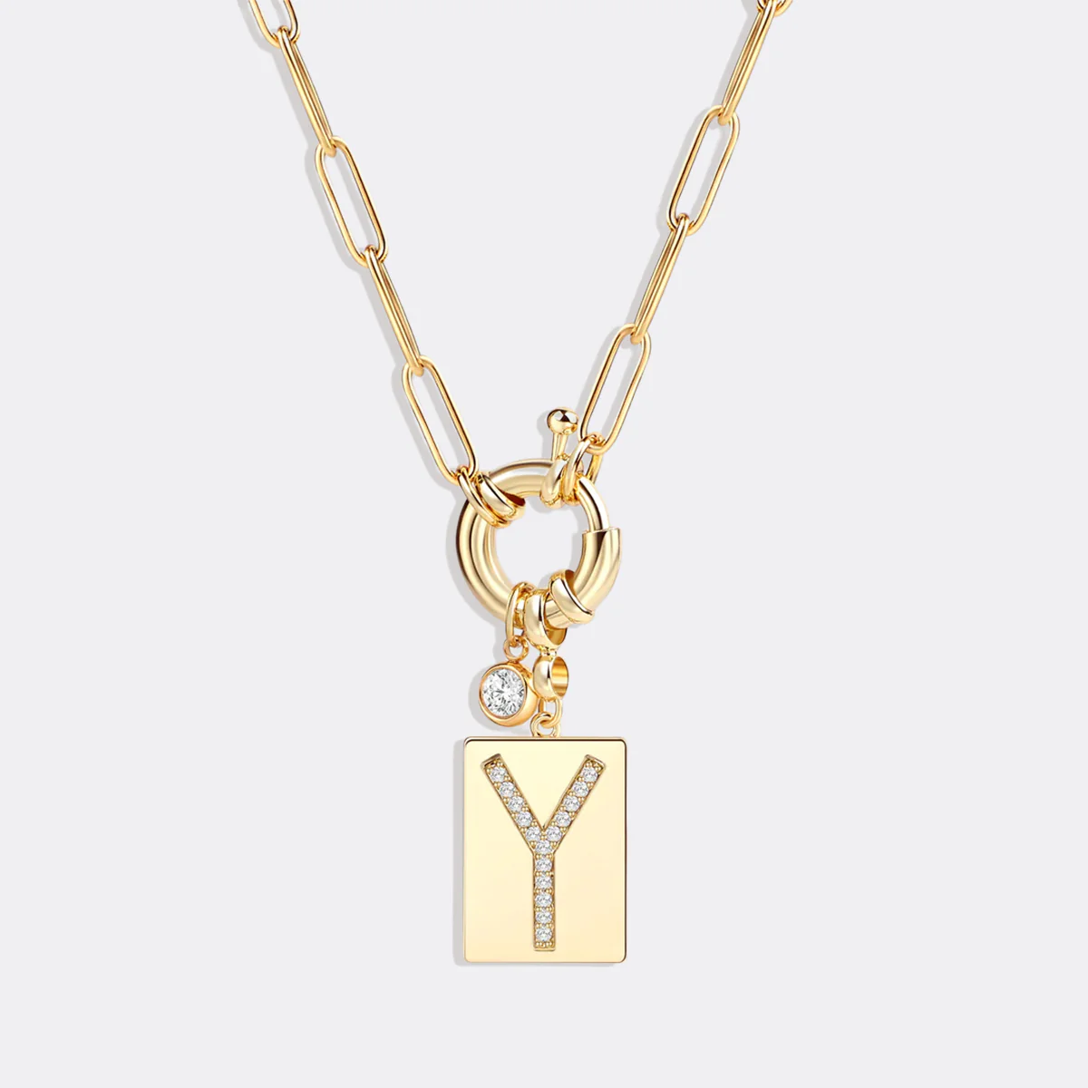 Pave Initial Pendant Necklace with Paperclip Chain - Image 102