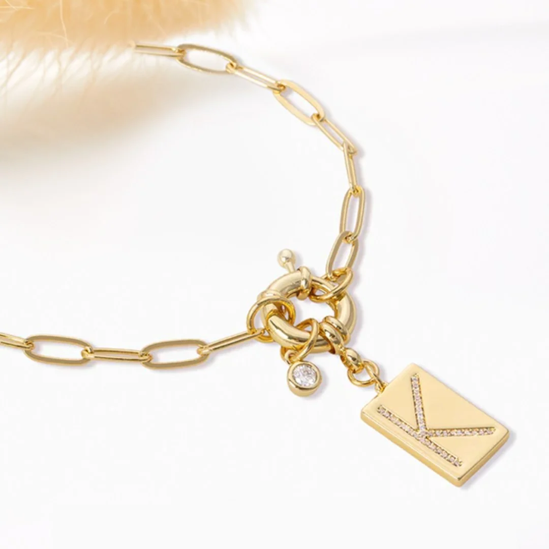 Pave Initial Pendant Necklace with Paperclip Chain - Image 12