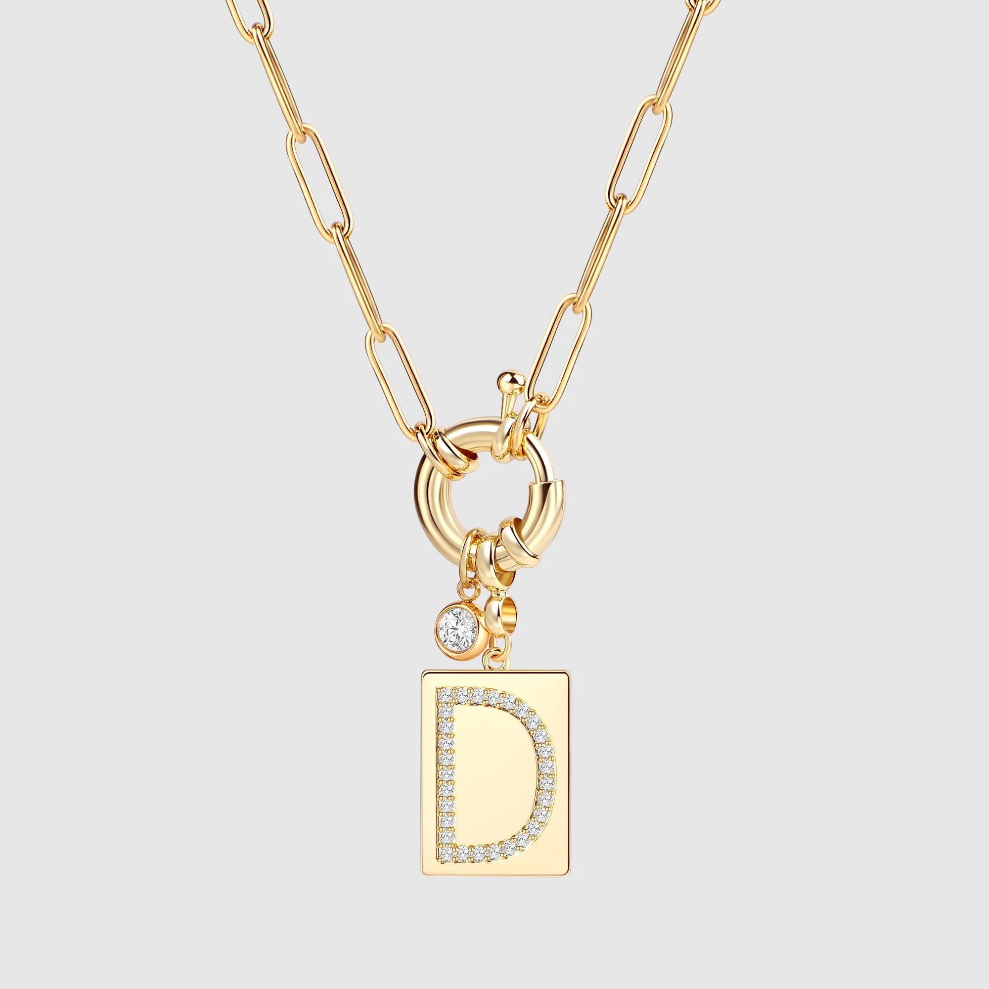 Pave Initial Pendant Necklace with Paperclip Chain - Image 52