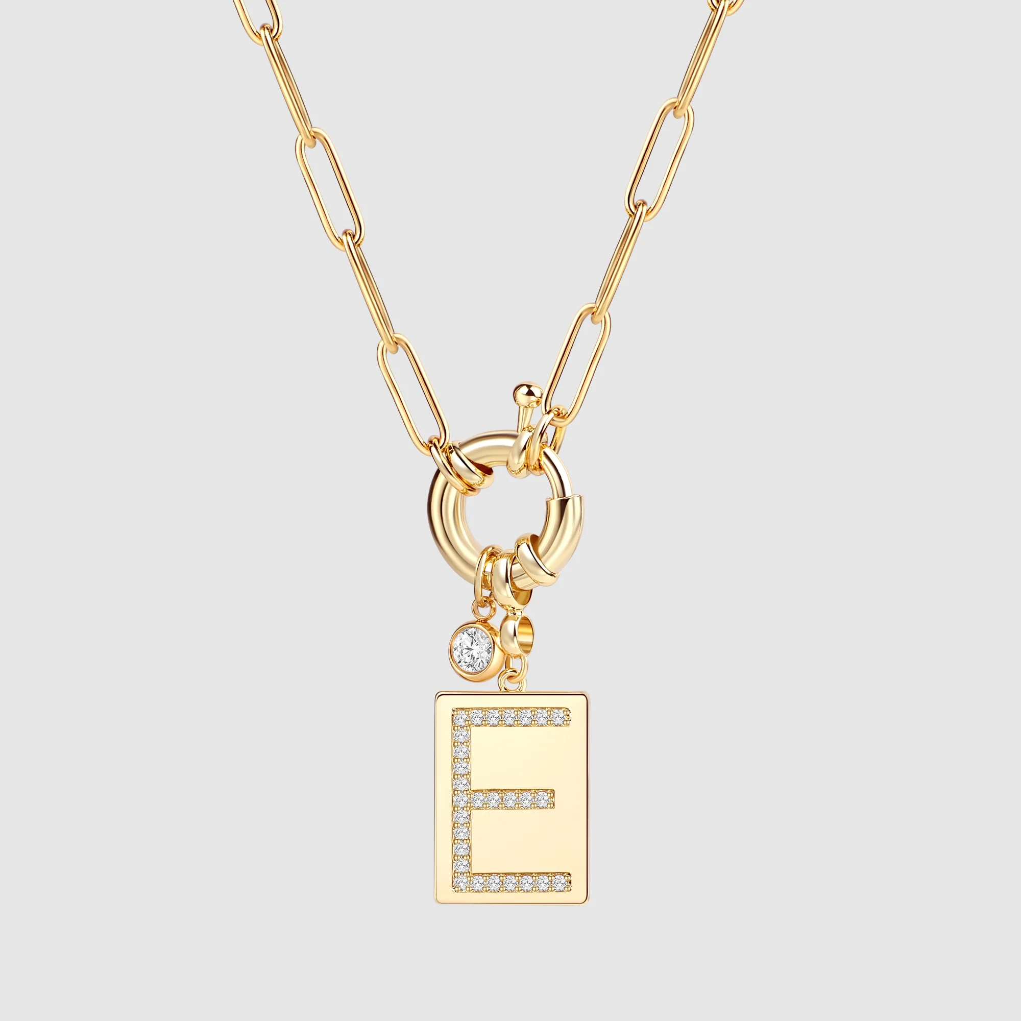Pave Initial Pendant Necklace with Paperclip Chain - Image 53
