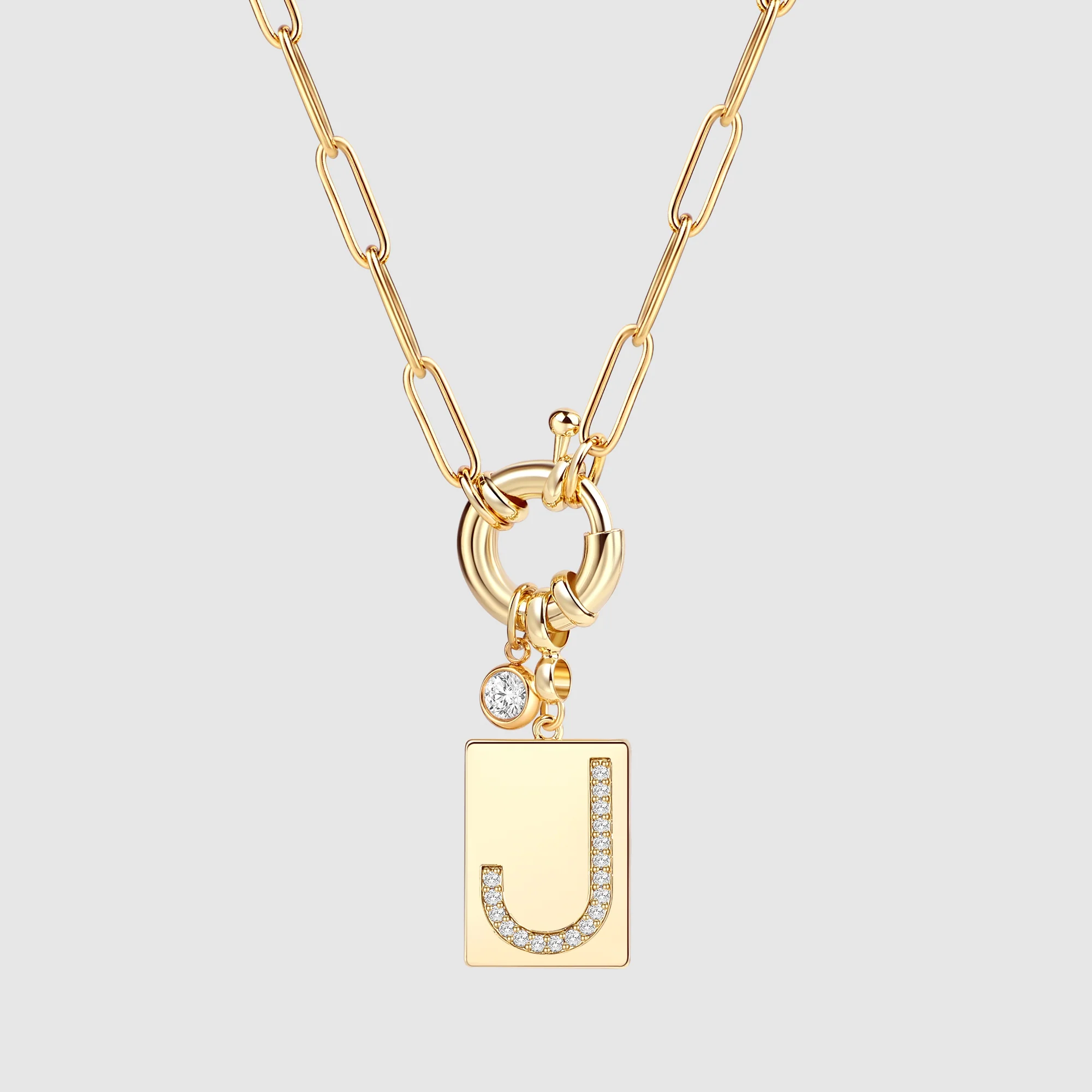 Pave Initial Pendant Necklace with Paperclip Chain - Image 58