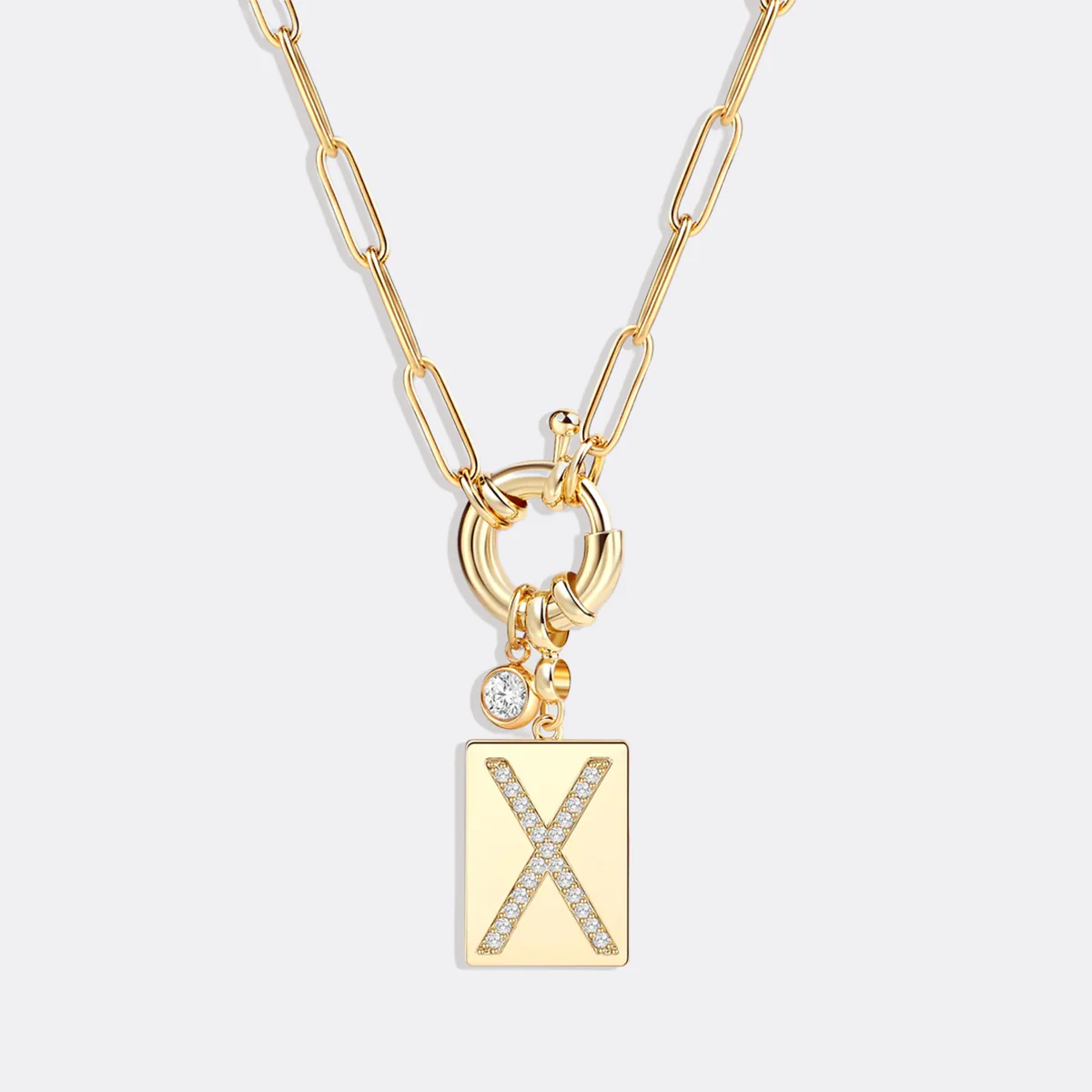Pave Initial Pendant Necklace with Paperclip Chain - Image 72