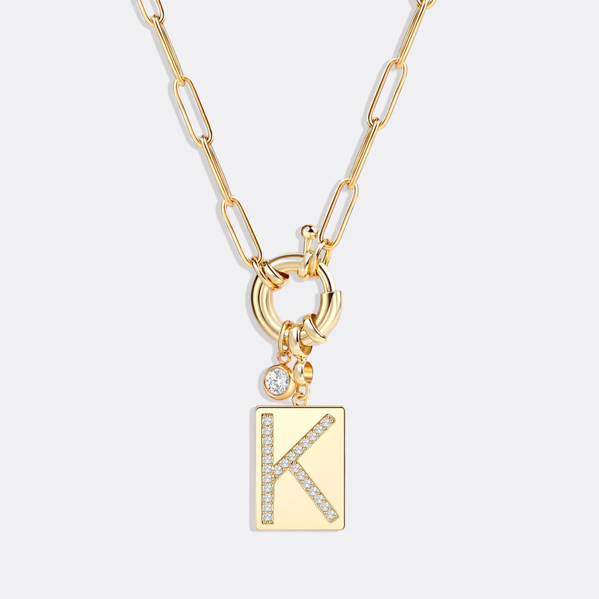 Pave Initial Pendant Necklace with Paperclip Chain - Image 87
