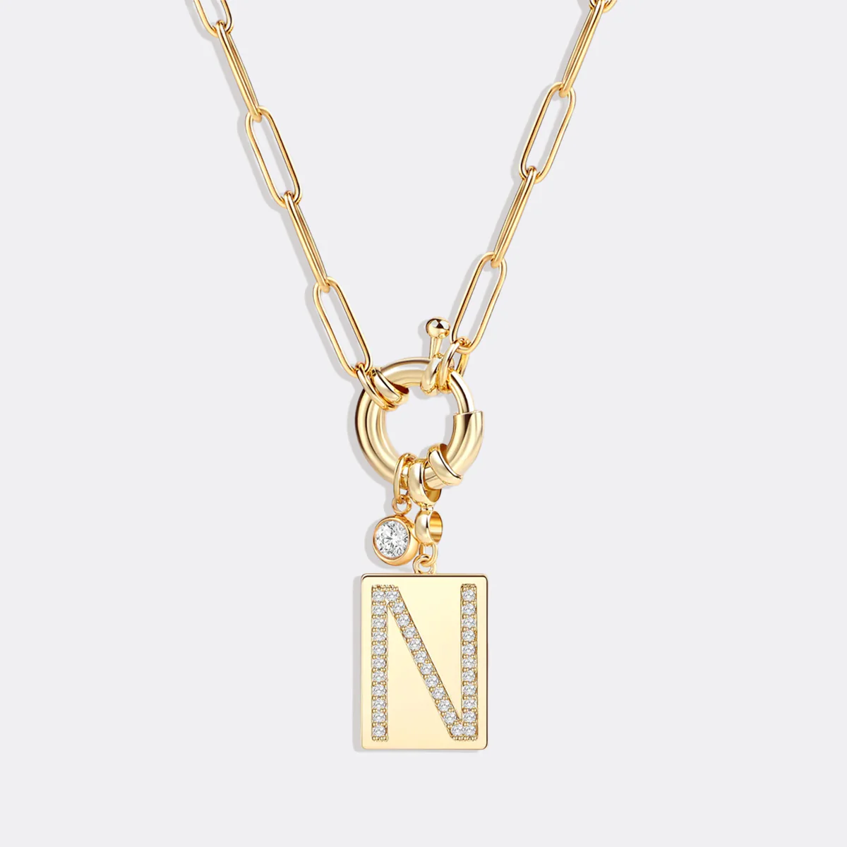 Pave Initial Pendant Necklace with Paperclip Chain - Image 91