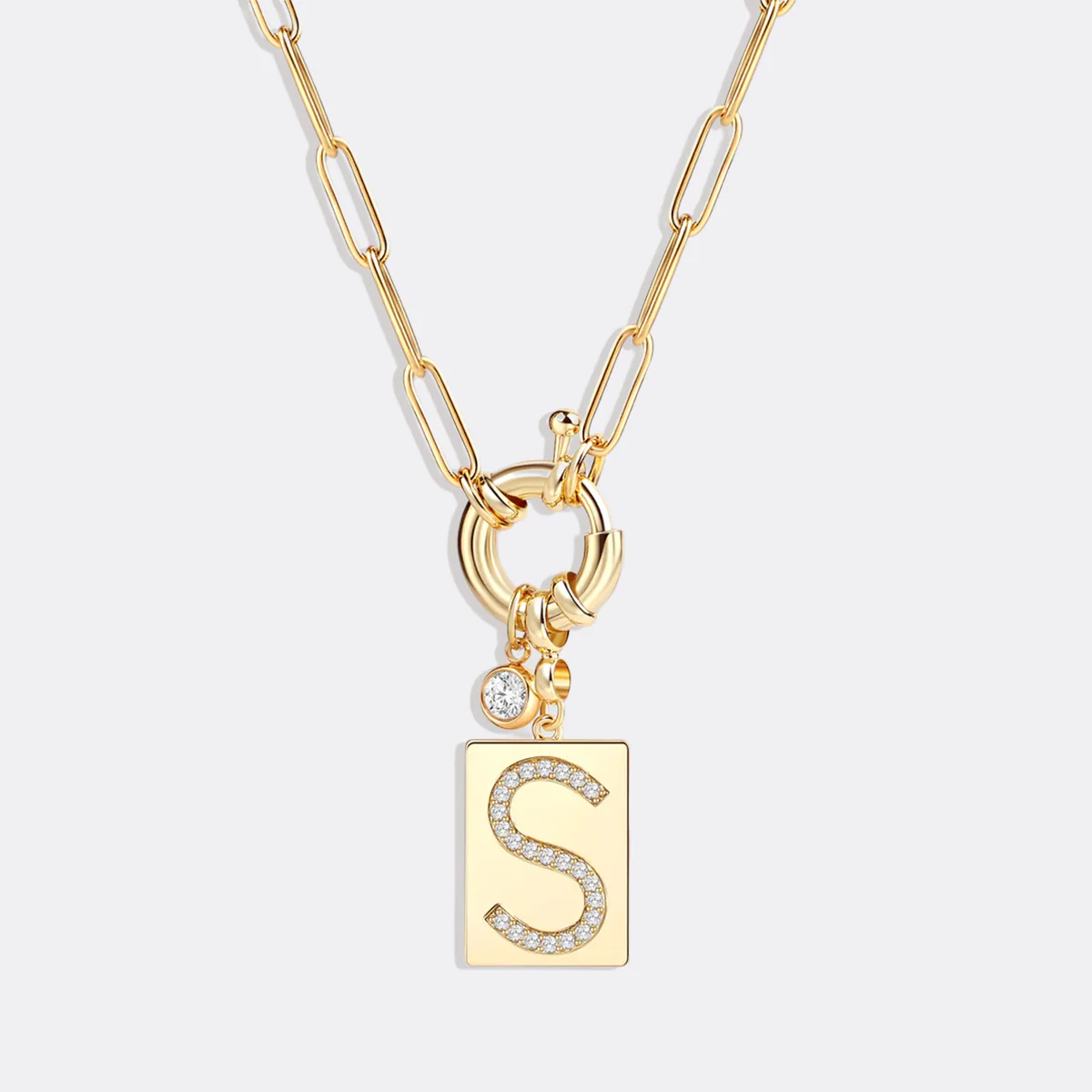 Pave Initial Pendant Necklace with Paperclip Chain - Image 96