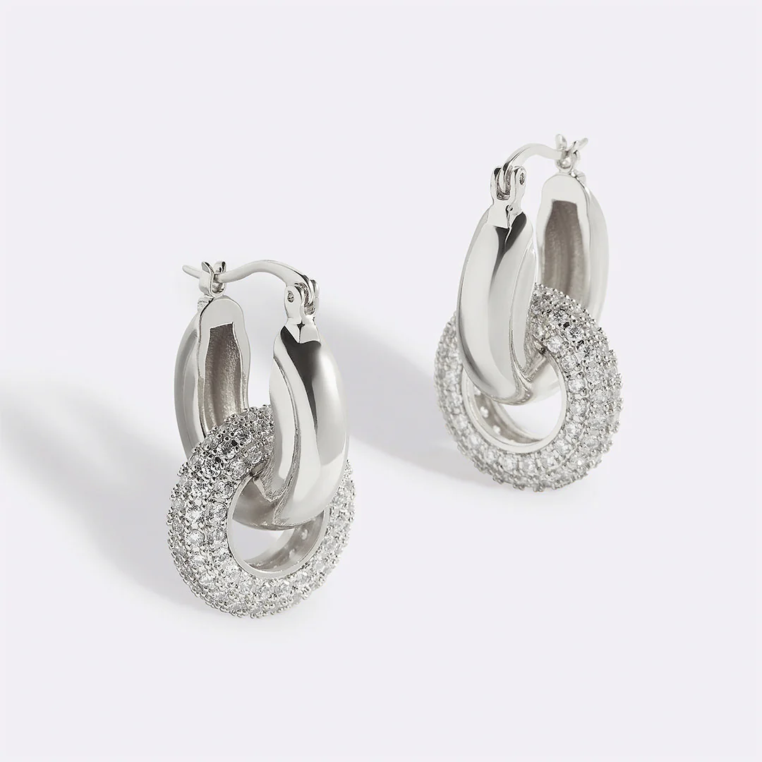 Pave Interlock Hoop Earrings - Image 14