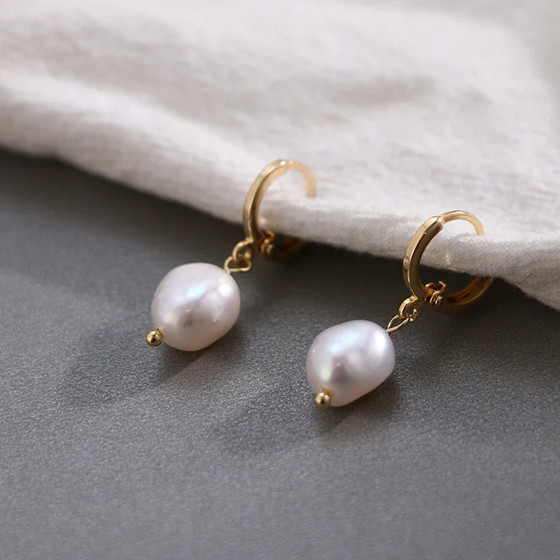 Freshwater Pearl Drop Huggie Earrings - Image 15