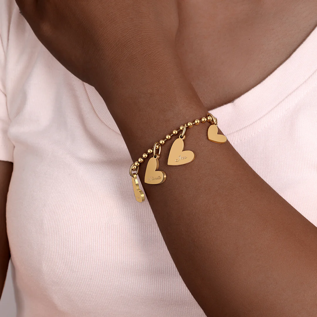 Personalized Beaded Double Heart Charm Bracelet - Image 10