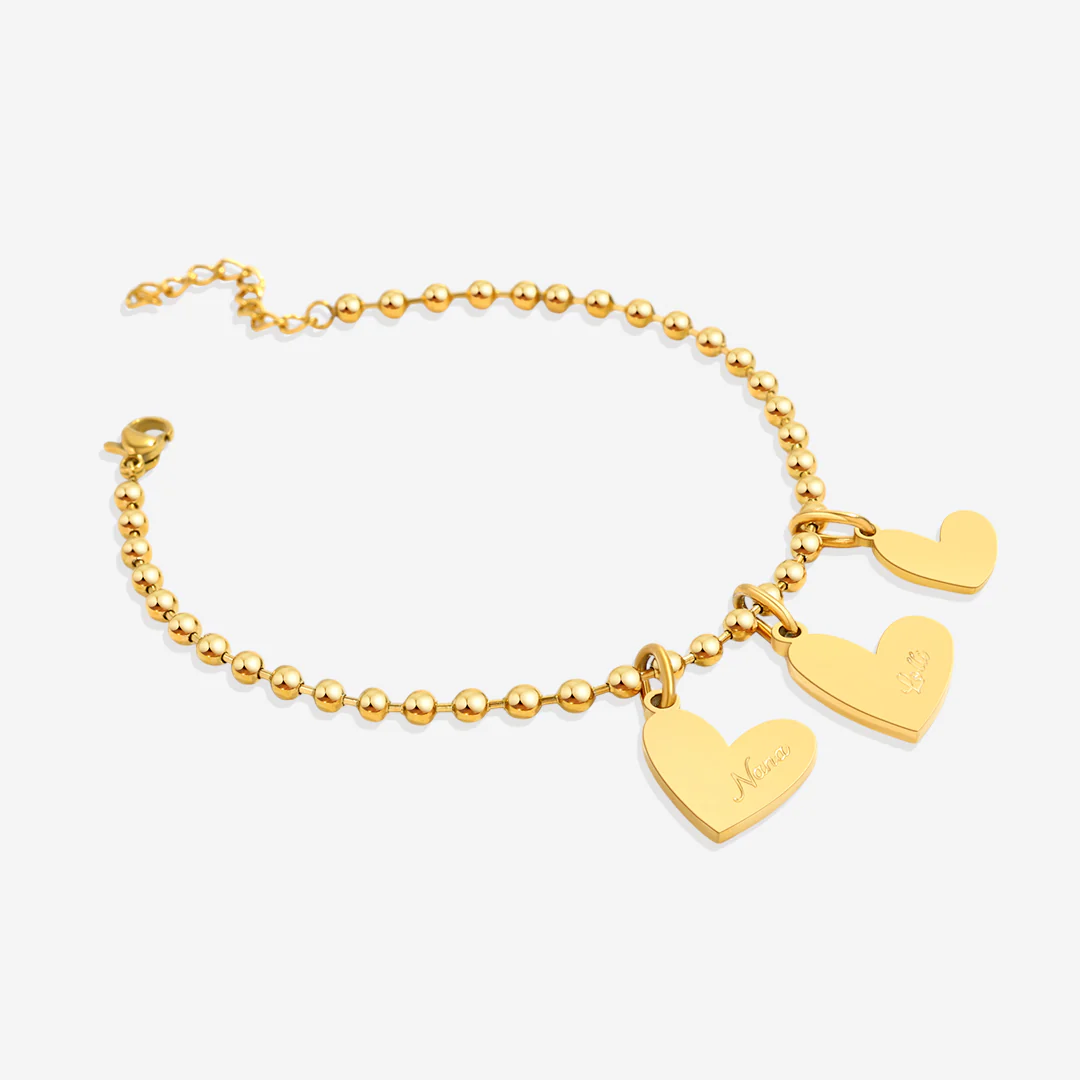 Personalized Beaded Double Heart Charm Bracelet - Image 6