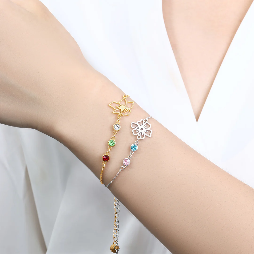 Personalized Birth Flower & Birthstones Bracelet June Rose - Image 3