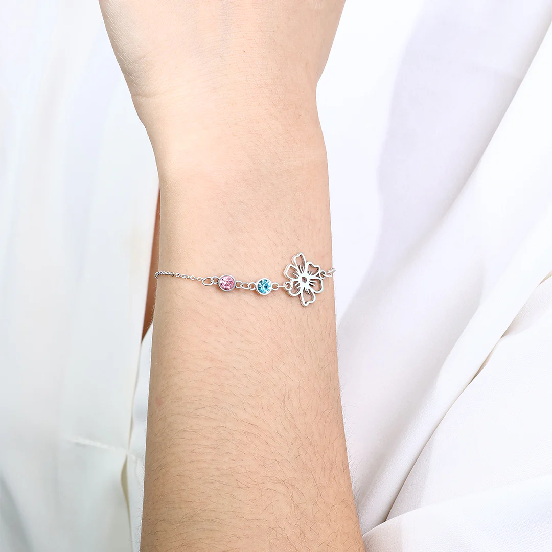 Personalized Birth Flower & Birthstones Bracelet June Rose - Image 4