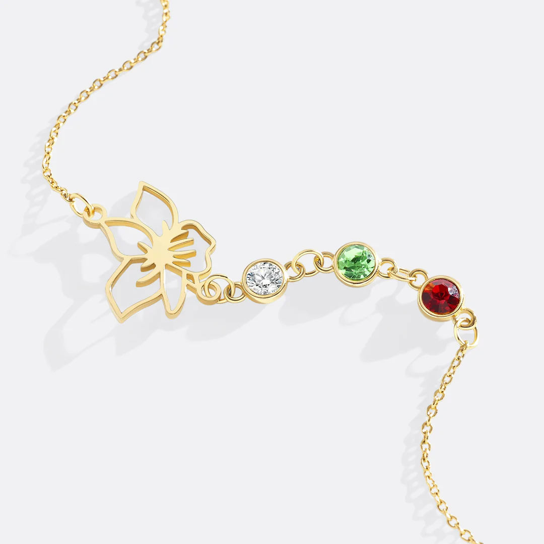 Personalized Birth Flower & Birthstones Bracelet June Rose - Image 5