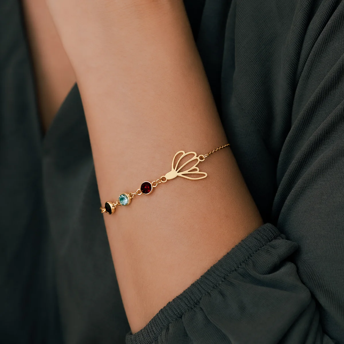 Personalized Birth Flower & Birthstones Bracelet June Rose - Image 10