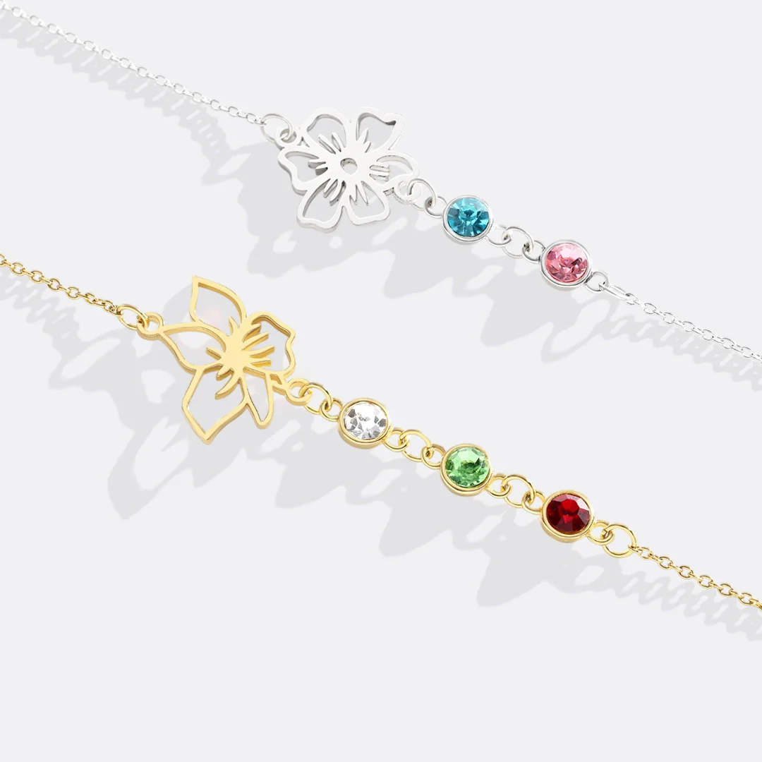 Personalized Birth Flower & Birthstones Bracelet November Chrystanthemum - Image 6