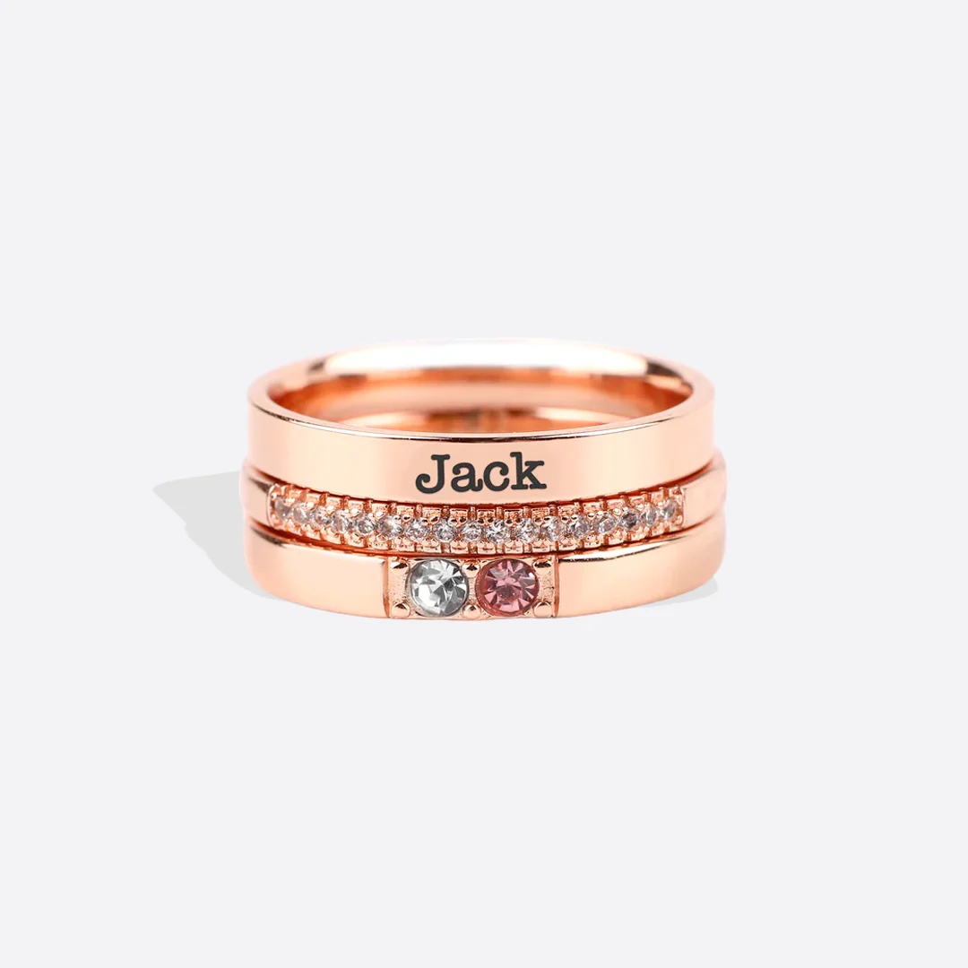 Personalized Name Birthstones Stacking Rings - Image 23