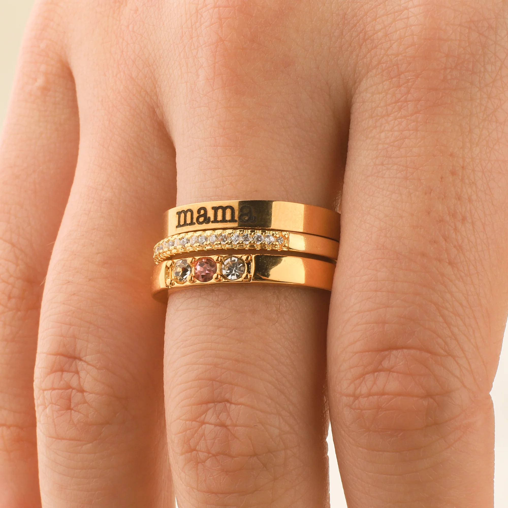 Personalized Name Birthstones Stacking Rings - Image 5