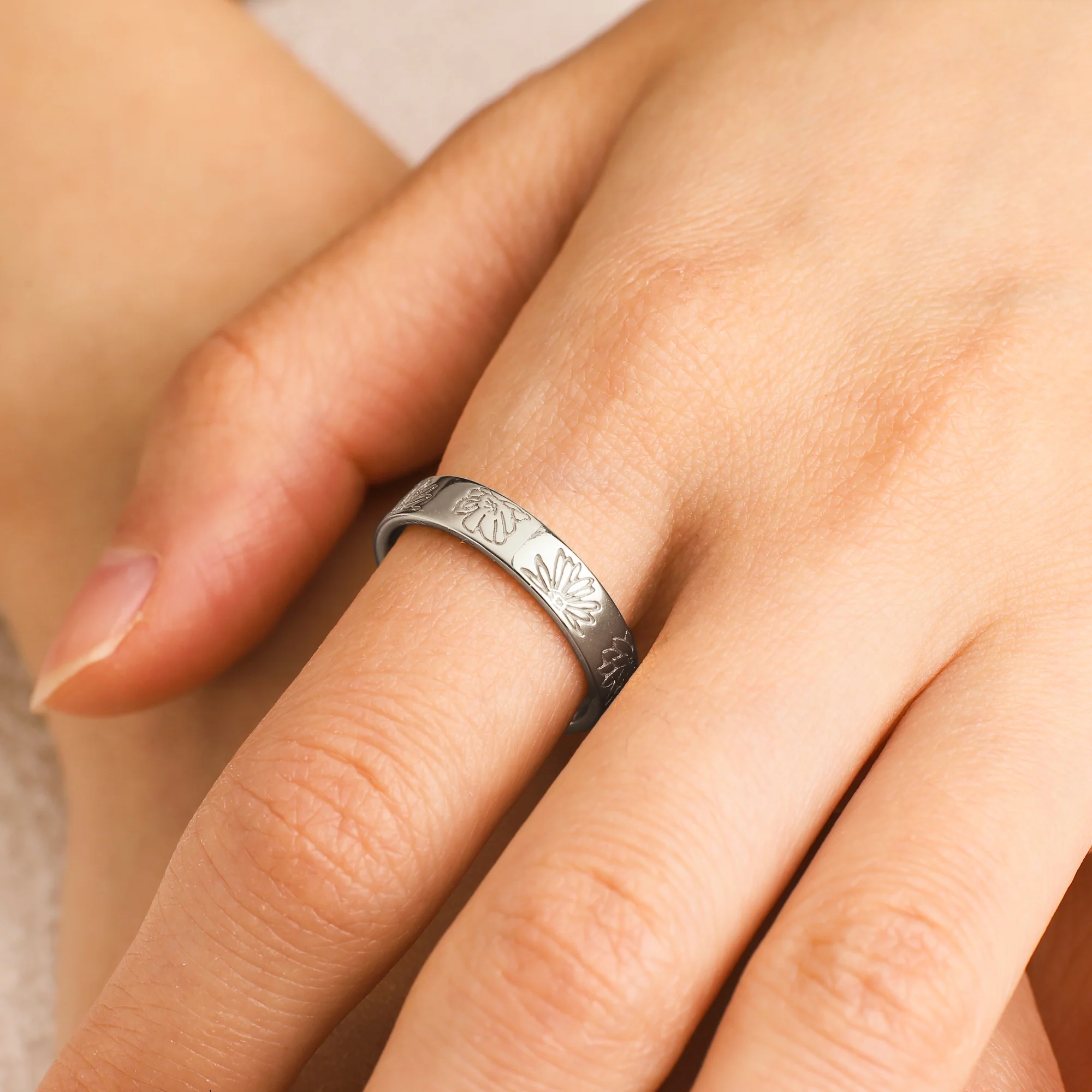 Personalized Stamped Flower Ring - Image 8