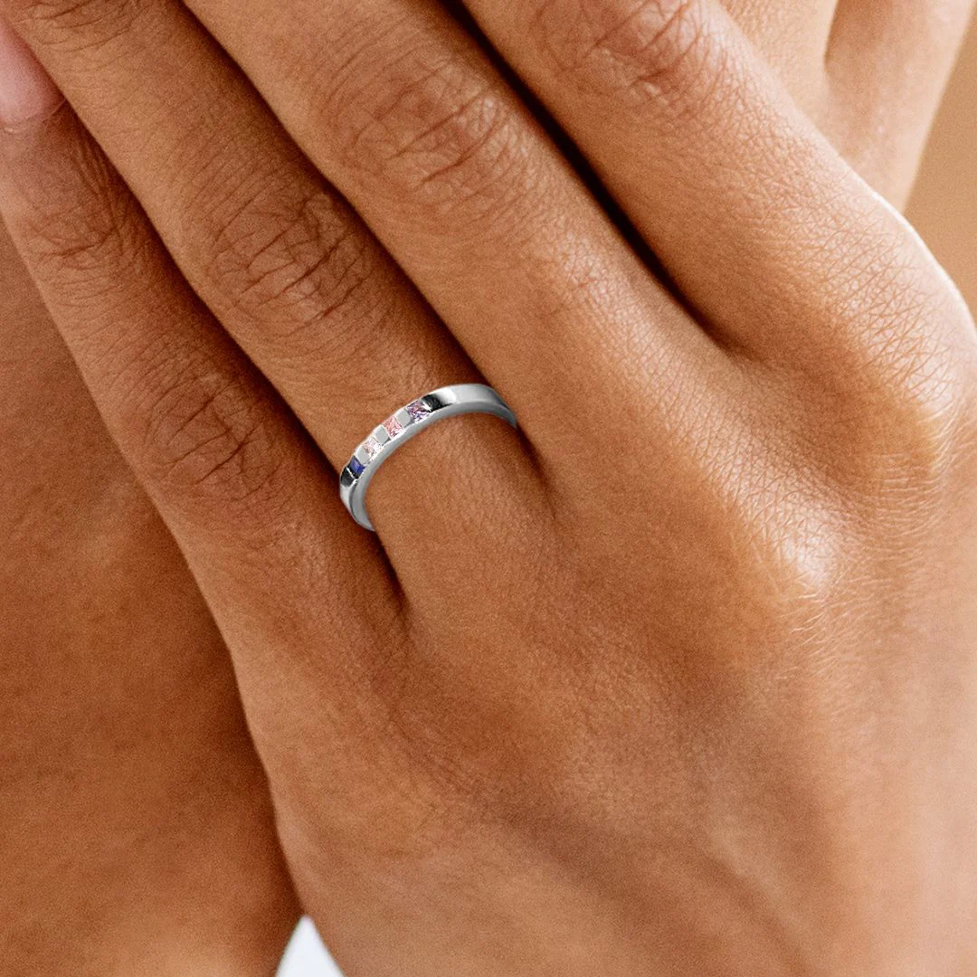 Princess-Cut Birthstone Band Ring - Image 13