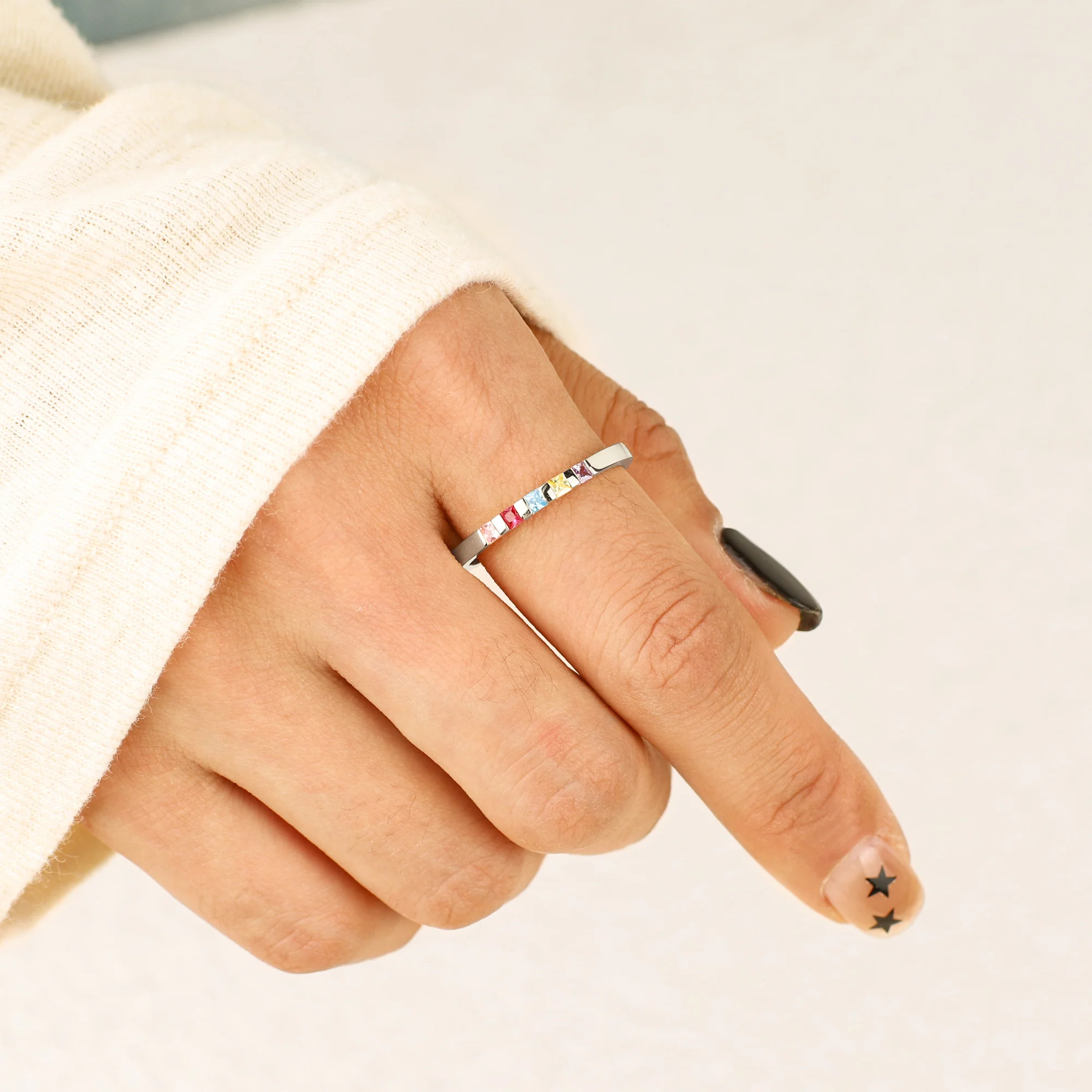 Princess-Cut Birthstone Band Ring - Image 32