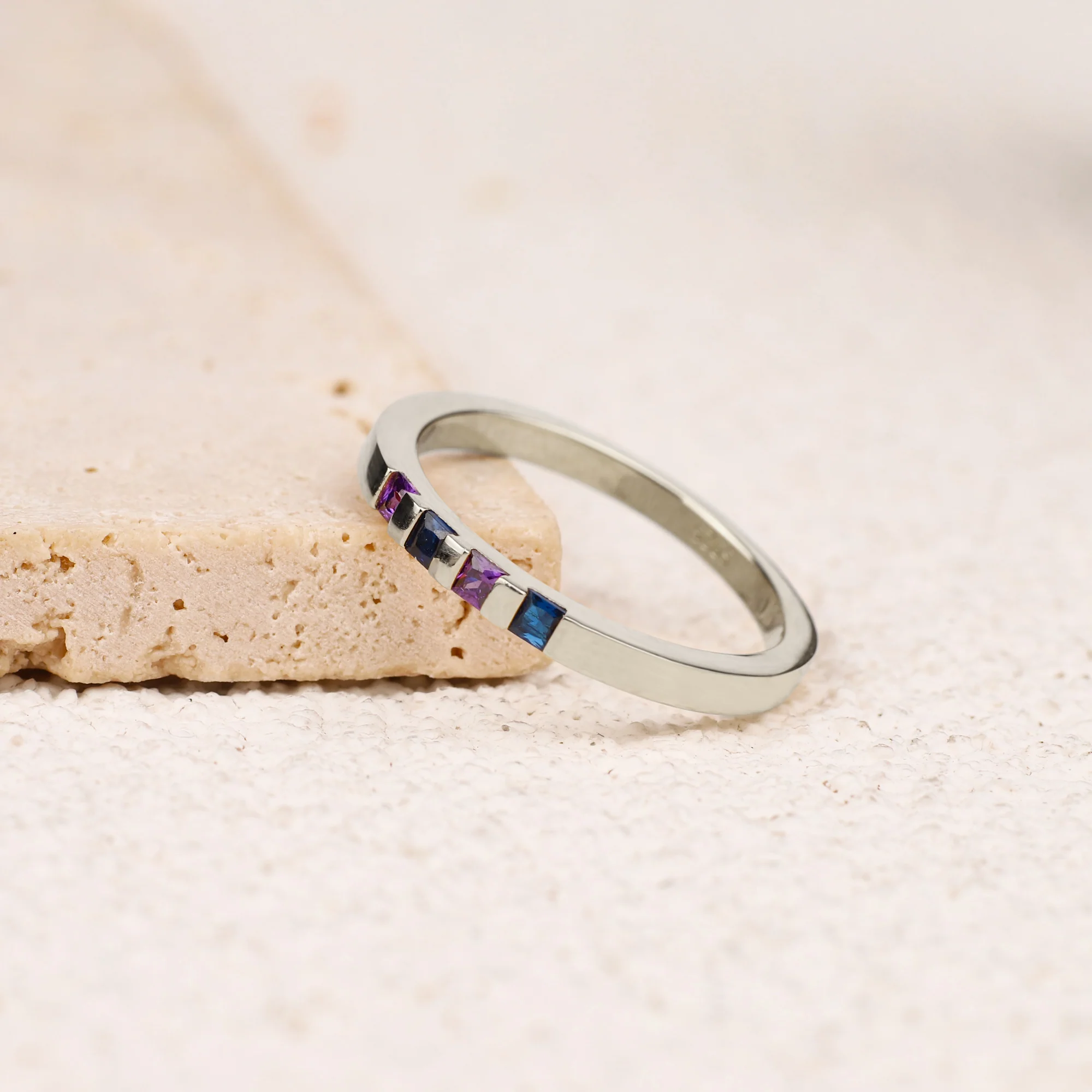Princess-Cut Birthstone Band Ring - Image 33