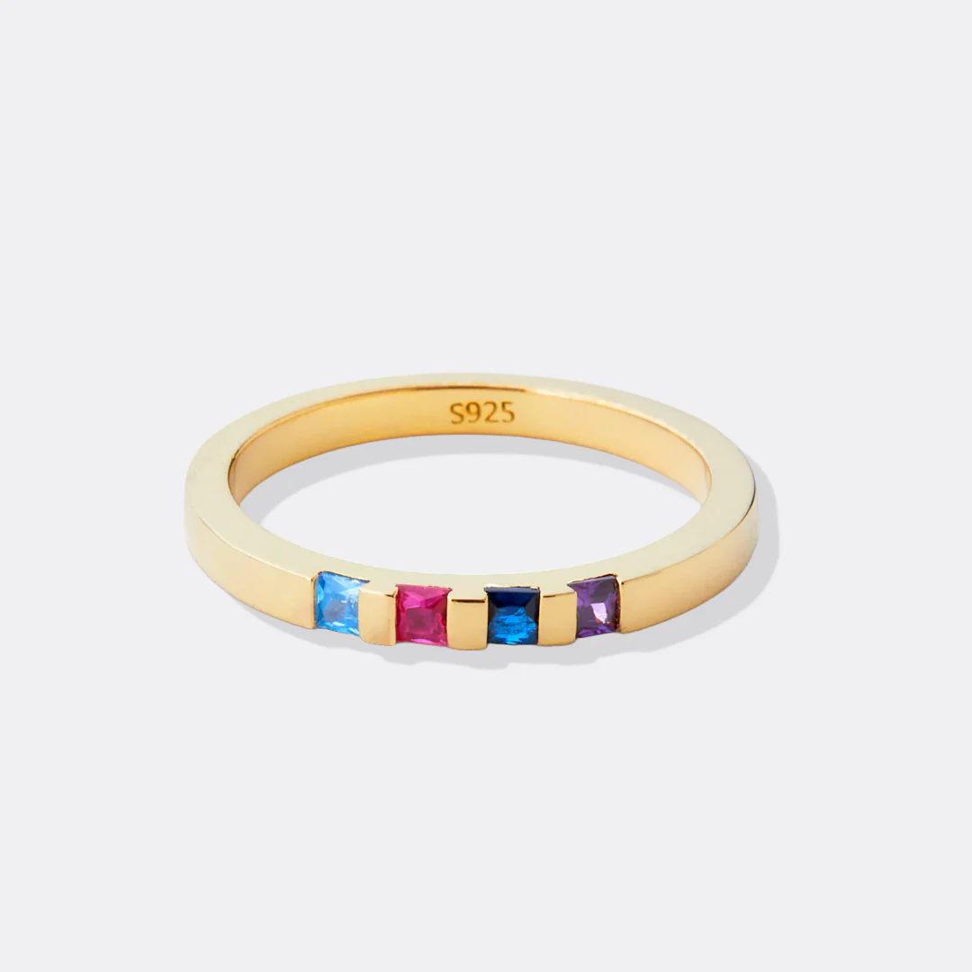 Princess-Cut Birthstone Band Ring - Image 4