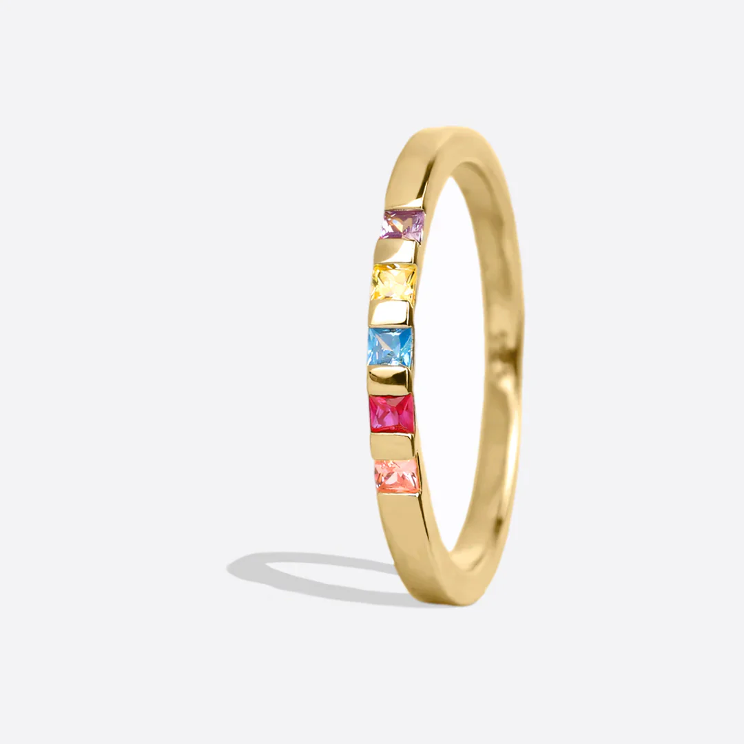 Princess-Cut Birthstone Band Ring - Image 45