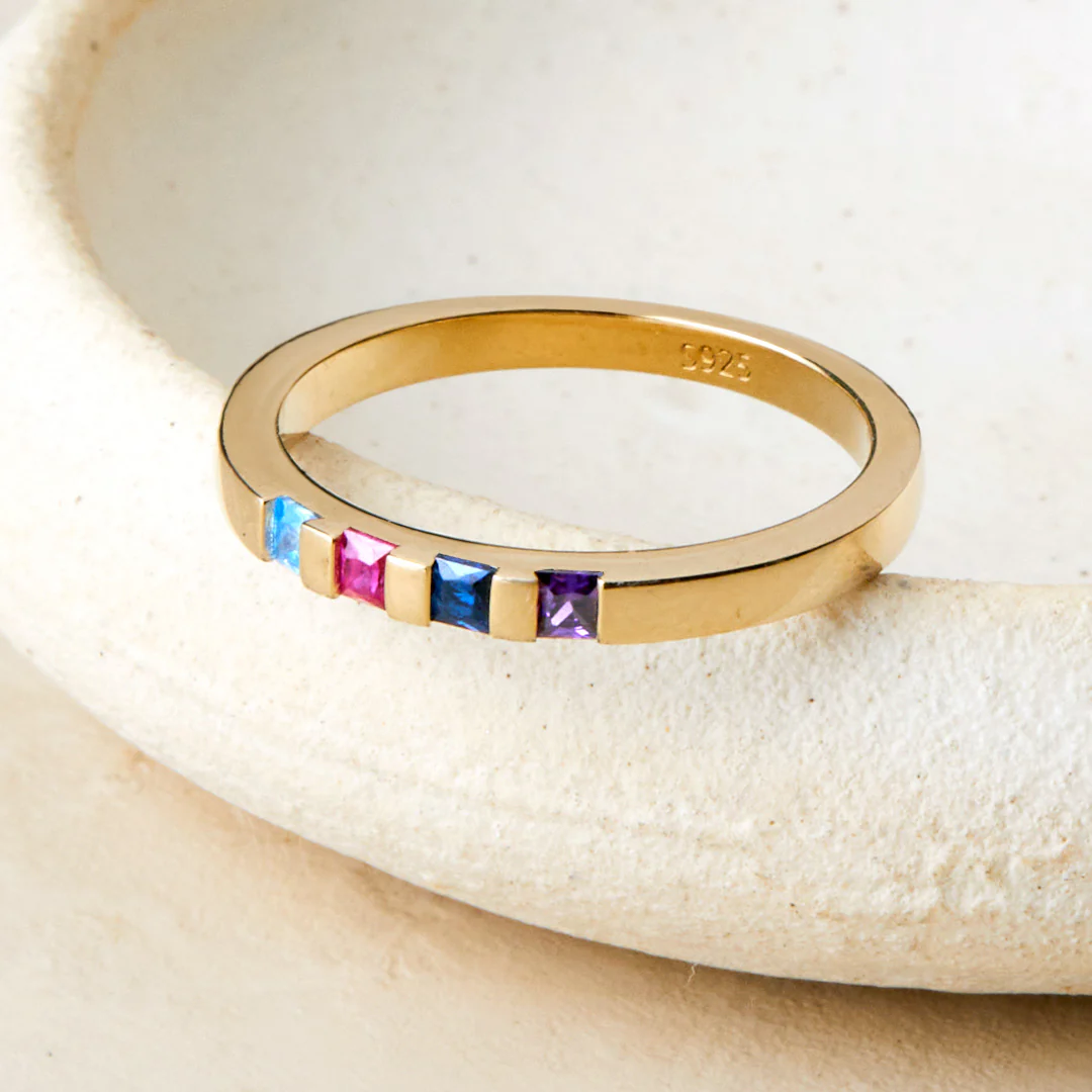 Princess-Cut Birthstone Band Ring - Image 9