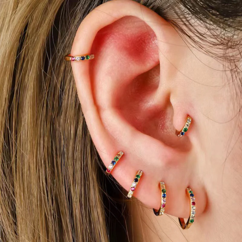 Rainbow Gemstone Huggie Hoop Earrings - Image 3