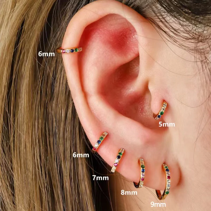 Rainbow Gemstone Huggie Hoop Earrings - Image 4