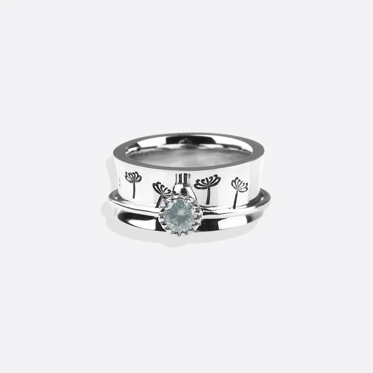 Silver Dandelion Birthstone Spinning Fidget Ring - Image 100