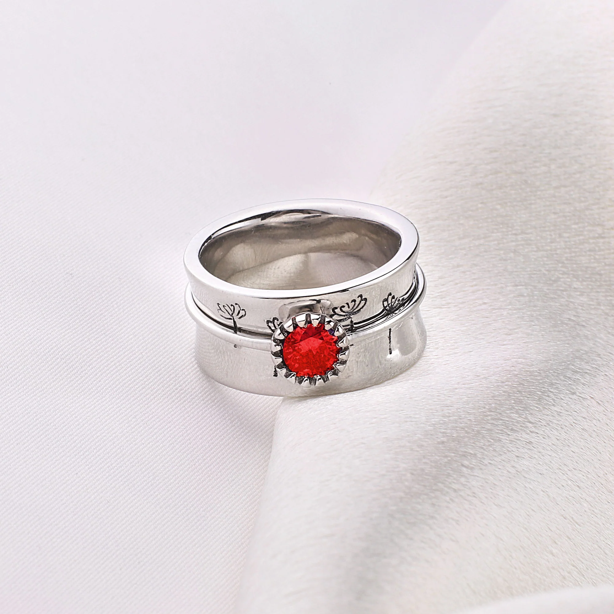 Silver Dandelion Birthstone Spinning Fidget Ring - Image 60