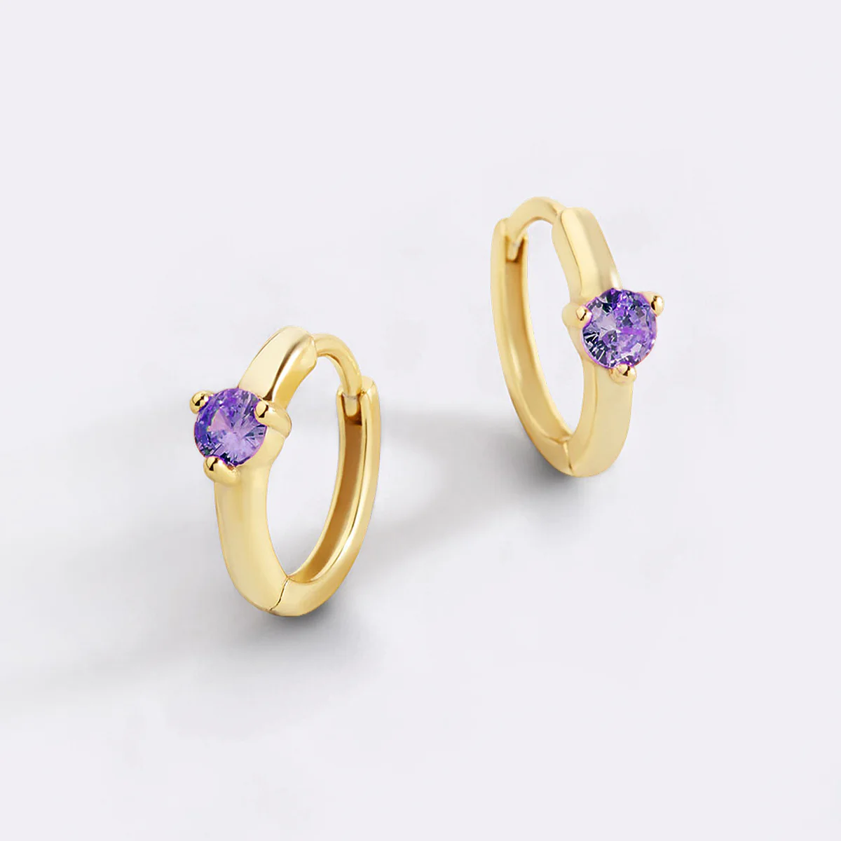 Solitaire Birthstone Huggie Hoop Earrings - Image 33