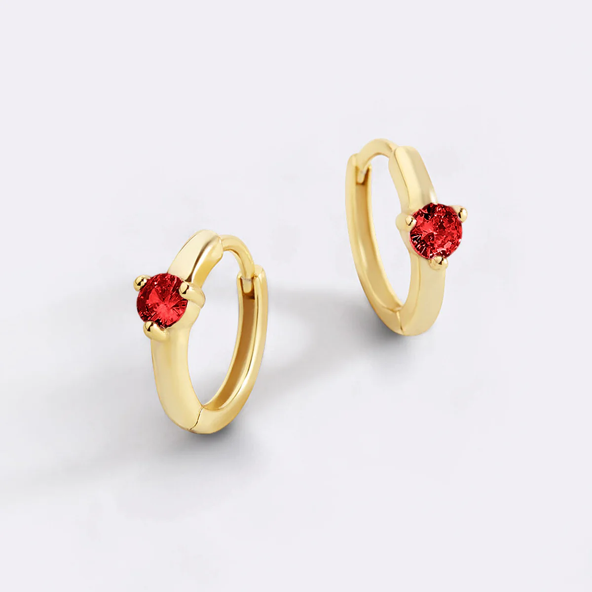 Solitaire Birthstone Huggie Hoop Earrings - Image 34