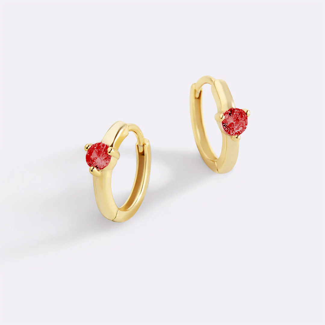 Solitaire Birthstone Huggie Hoop Earrings - Image 4