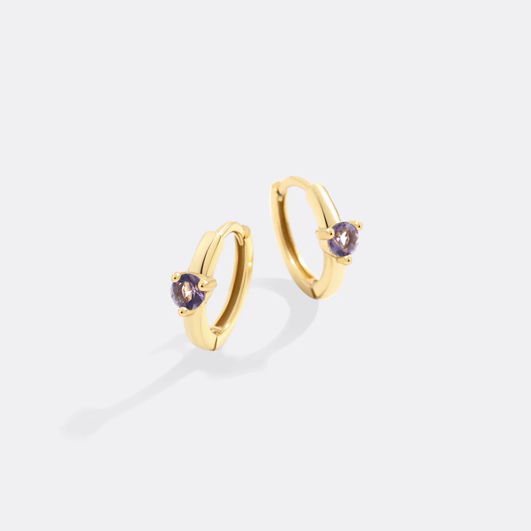 Solitaire Birthstone Huggie Hoop Earrings - Image 43