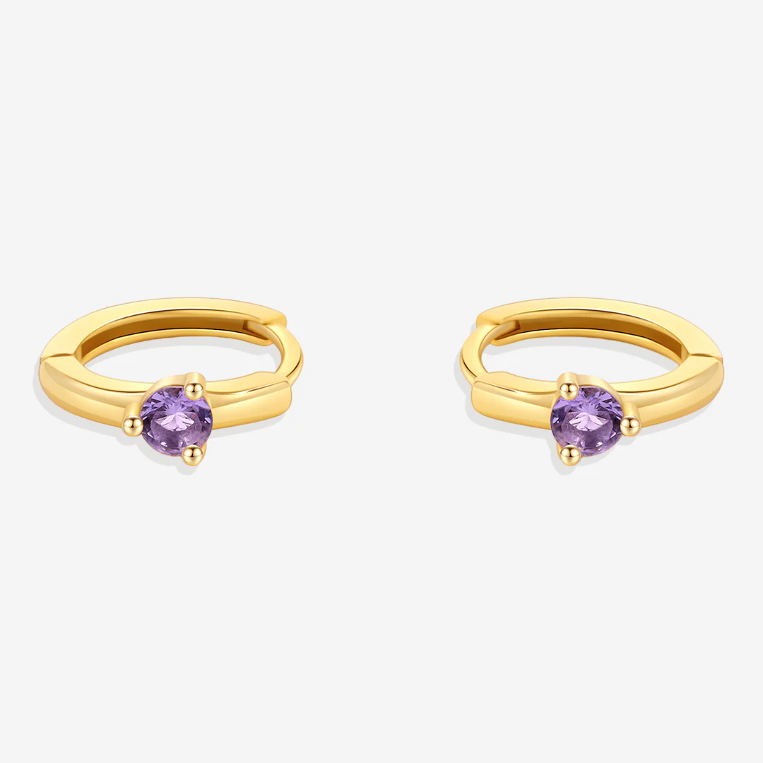 Solitaire Birthstone Huggie Hoop Earrings - Image 6